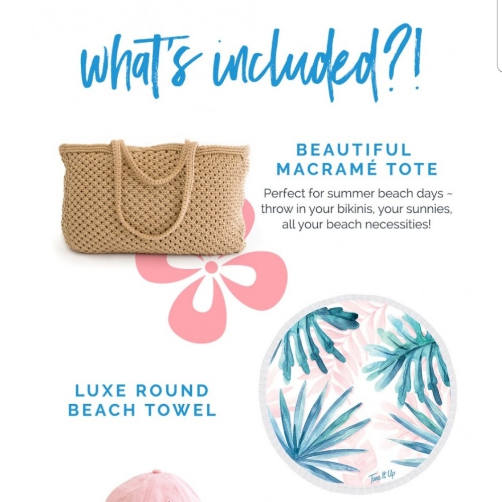 TIU Macramé Tote & Palm Print Round Beach Towel